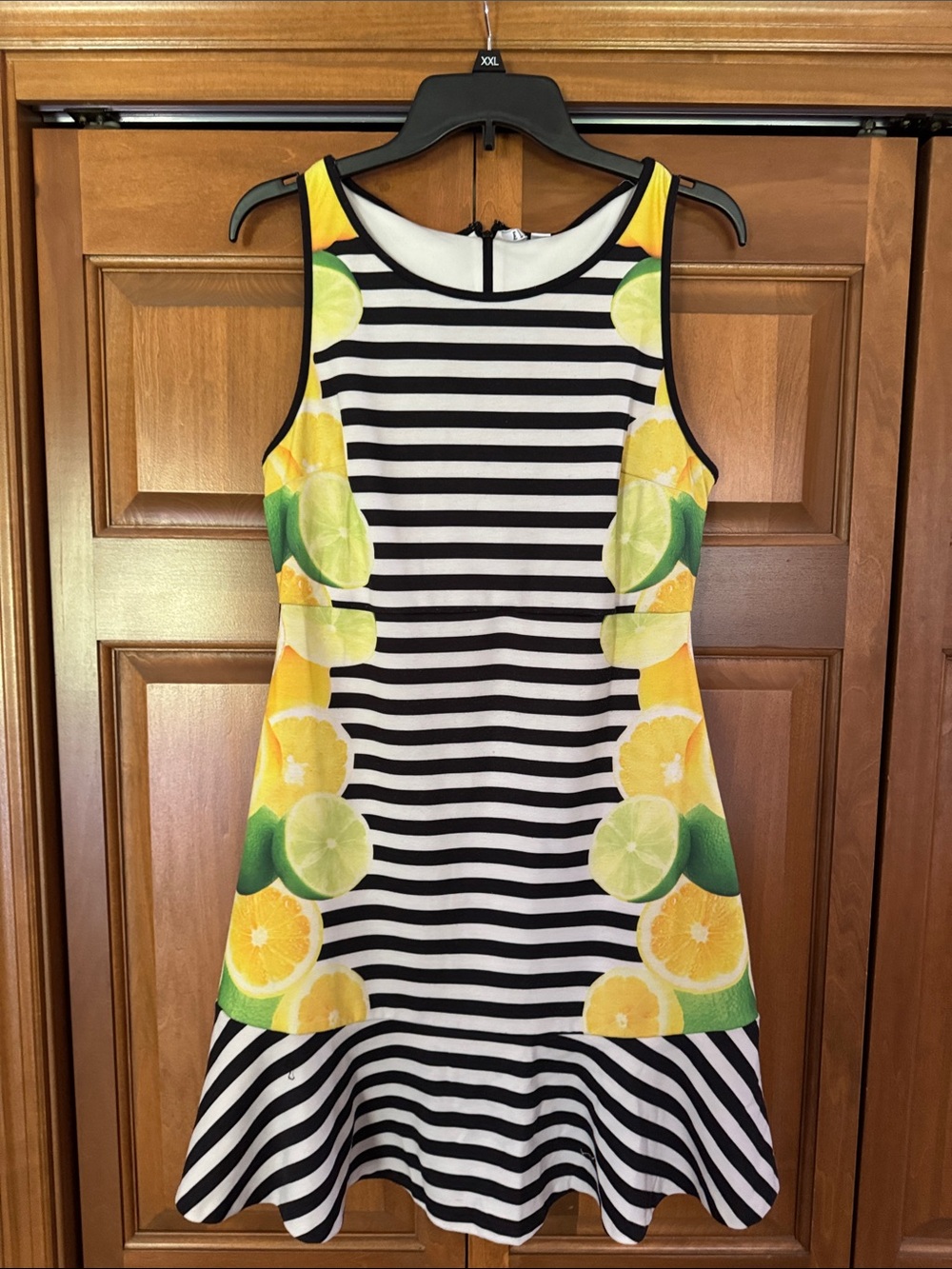 Elle Black & White Striped Dress with Yellow Lemon Print